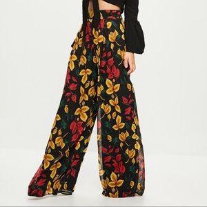 Missguided Tall Black Floral Wide Leg Trousers